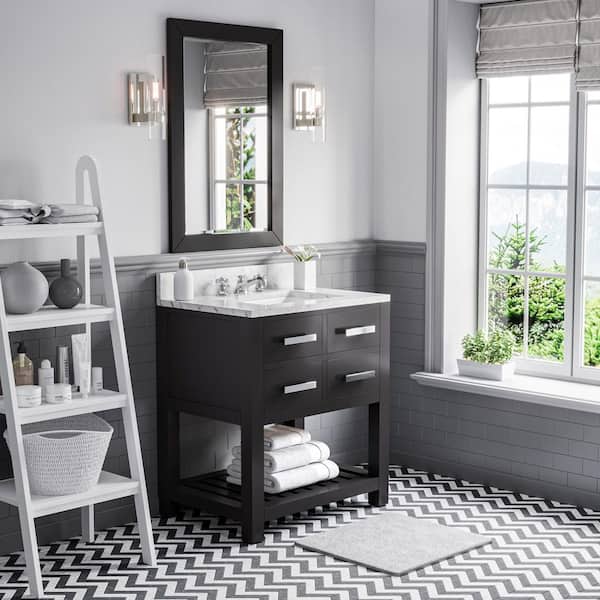 30 in. Vanity in Espresso with Marble Vanity Top in Carrara White