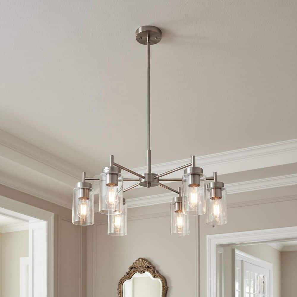 YANSUN 5-Light Nickel Pendant Light with Clear Glass Shades