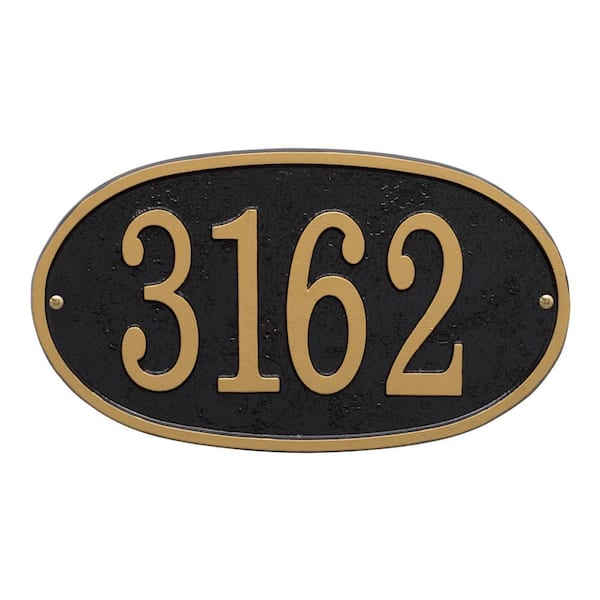 Fast and Easy Oval House Number Plaque, Black/Gold