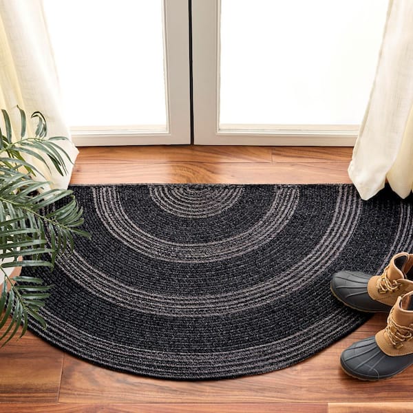 Braided 2 ft. x 4 ft. Specialty Charcoal Two-Tone Border Washable Indoor/Outdoor Area Rug