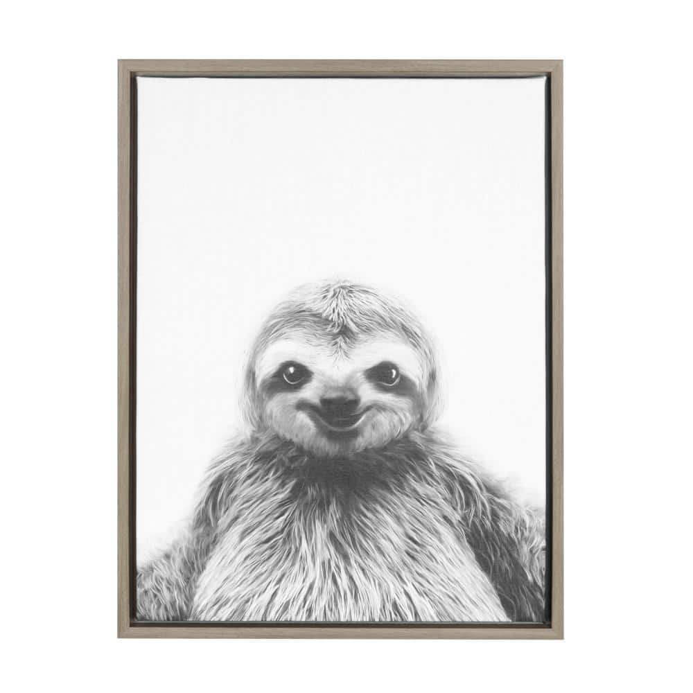 Adorable Smiling Sloth Framed Canvas Art for Nursery