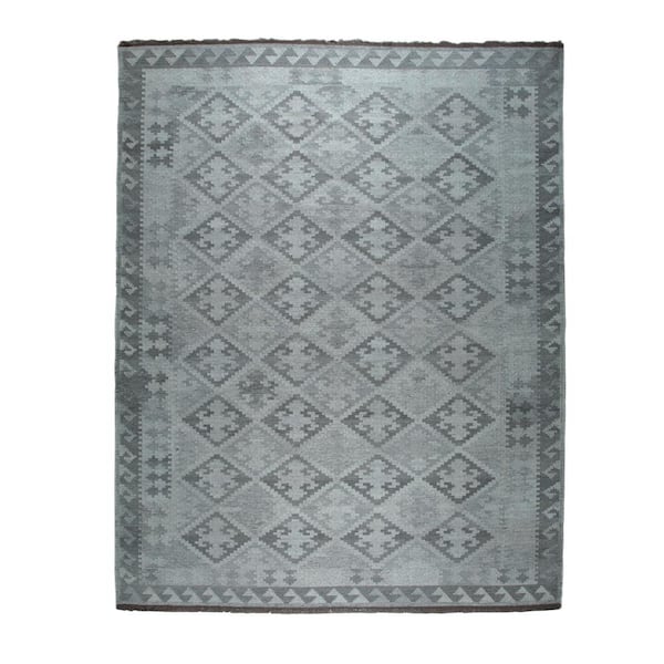 Natural Grey 12 ft. x 15 ft. Hand-Knotted Wool Geometric Modern Flat Weave Rug Area Rug