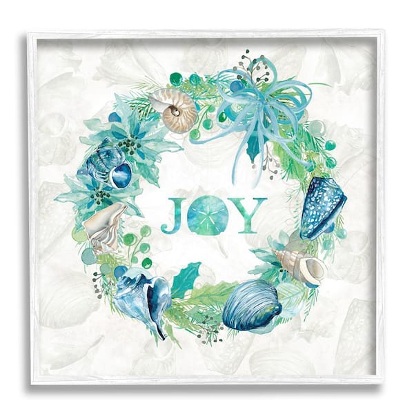 Stupell Industries Joy Coastal Shell Wreath by Carol Robinson 1-Piece Framed Graphic Print Nature Poster Art Print 17 in. x 17 in.