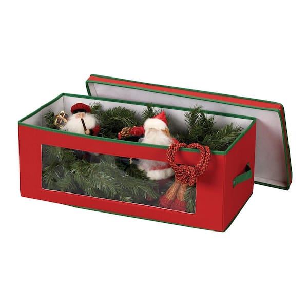 HOUSEHOLD ESSENTIALS Holiday Ornament Chest Red with Green trim/36 ...