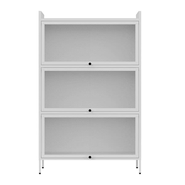 Unbranded 31.4 in. W x 15.7 in. D x 50.2 in. H White Metal Steel Linen Cabinet with 3 Detachable Folding Mesh Doors