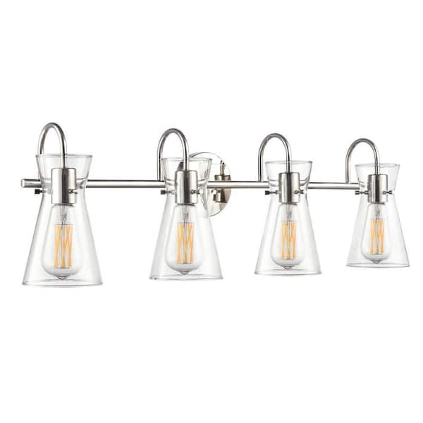 Camellia 30.75 in. 4-Light Polished Nickel Vanity Light with Clear Glass Shades