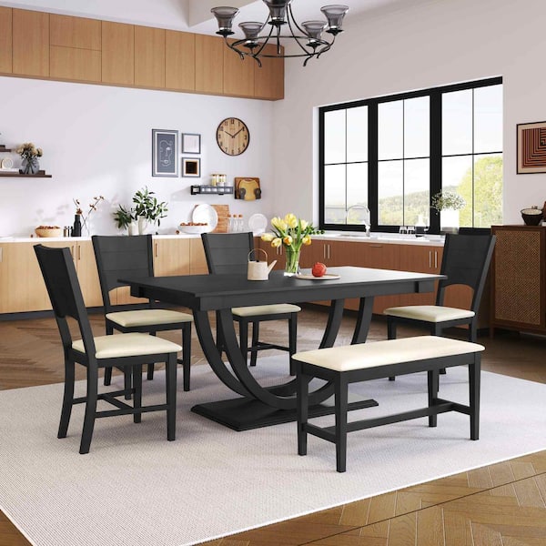 6-Piece Modern Gray Wood Top Dining Room Set Seats 5
