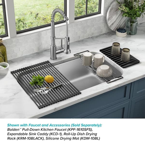 Kraus 32 Zoll Edelstahl Küchenspüle – 18 Gauge Einzelbecken, Unterbau, Inkl. Bodengitter & Ablauf