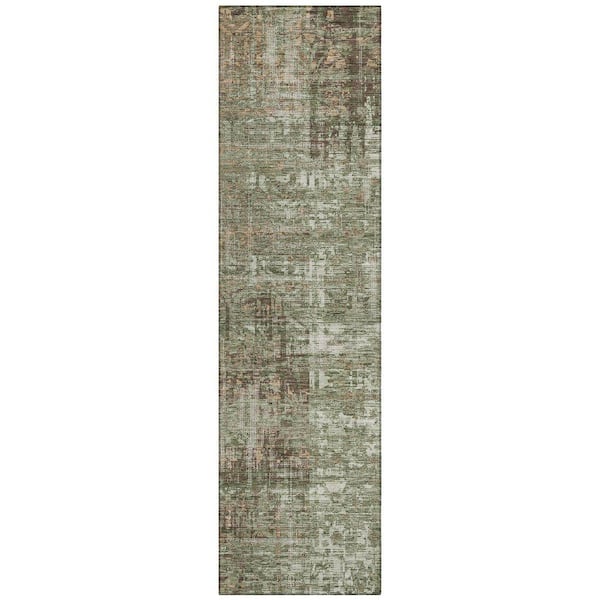Chantille Machine Washable Indoor/Outdoor Abstract ACN2785 Olive 2 ft. x 7 ft. Runner Rug