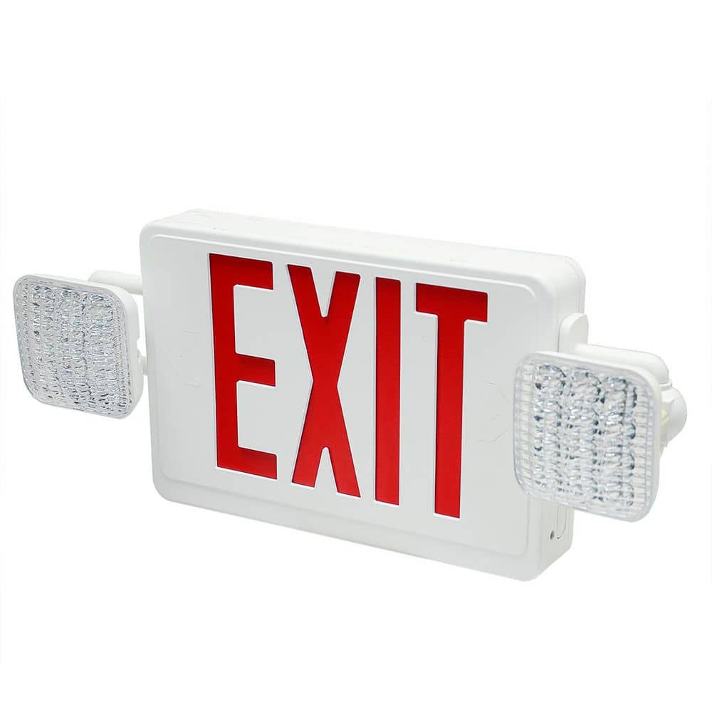 120-277-Volt White Integrated LED Emergency Red Exit Light with 2-Round Adjustable Lamp, 90 Min Backup (1-Pack) price history on PriceWatchPro