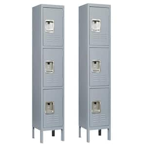 2-Pack 66 in. H 3-Tier Metal Lockers with 3-Door and Lock for Home Gym Office School Garage,Gray