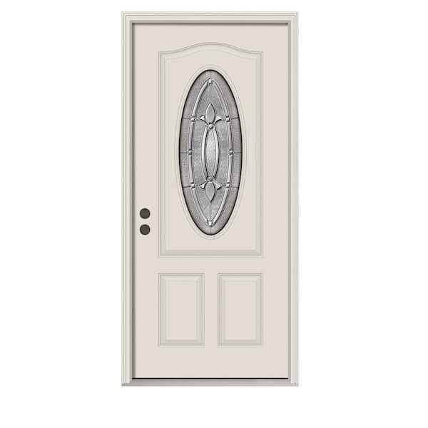 JELD-WEN 32 in. x 80 in. 3/4 Oval Lite Blakely Primed Steel Prehung Right-Hand Inswing Front Door w/Brickmould