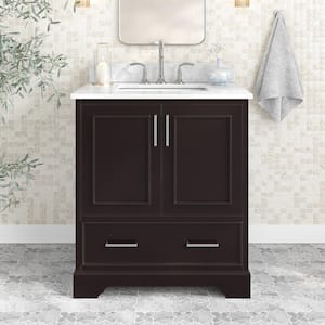 Stafford 31 in. W x 22 in. D x 35.25 in. H Single Sink Bath Vanity in Espresso with Carrara White Marble Top