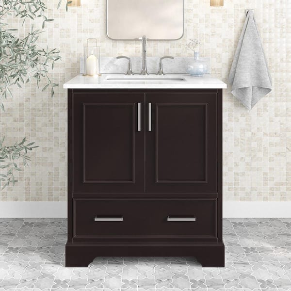 ARIEL Stafford 30 in. W x 22 in. D x 35.25 in. H Single Sink Bath Vanity in Espresso with Carrara White Marble Top