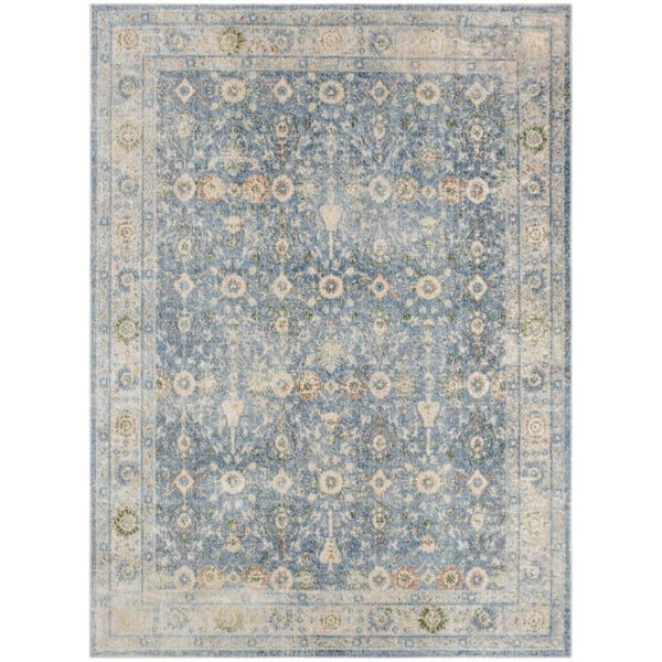Nourison Astra Machine Washable Teal Beige 4 ft. x 6 ft. Distressed Traditional Area Rug