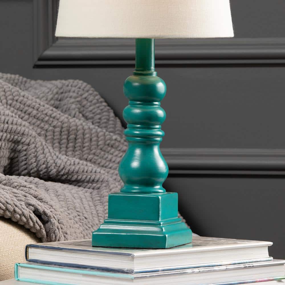Conrad 18.5" Distressed Blue Resin Table Lamp with Linen Shade