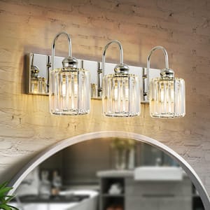 Mason 20.4 in. 3-Light Modern Glam Chrome Luxury Wall Sconce Linear Dimmable Vanity Light with Clear Crystal Shade