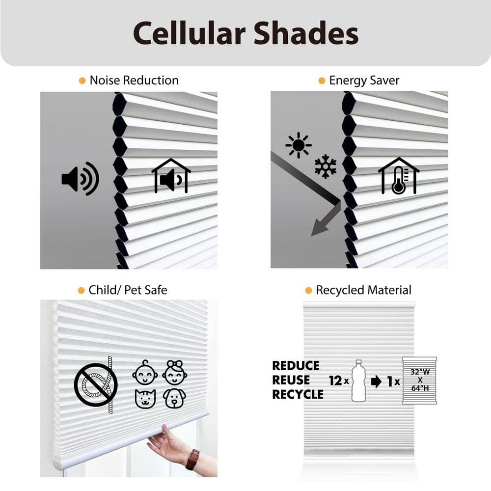 White Cordless Blackout Cellular Fabric Window Shade 22.5" x 72"