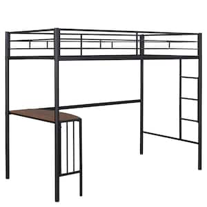 Twin Size Metal Ladder and Guardrails Bunk Bed Loft Bed with Desk, Black
