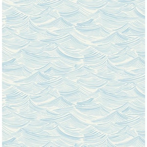 Sky Blue Bayside Waves Vinyl Peel and Stick Wallpaper Roll (30.75 sq. ft.)