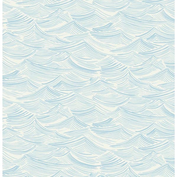 Sky Blue Bayside Waves Vinyl Peel and Stick Wallpaper Roll (30.75 sq. ft.)