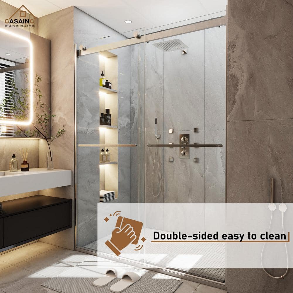 Nickel 48" W x 76" H Frameless Double Sliding Shower Door