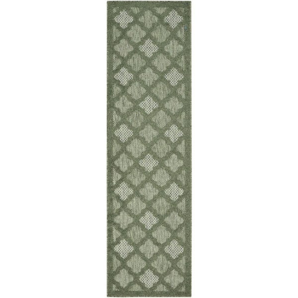 Nourison Easy Care Green 2 ft. x 8 ft. Trellis Contemporary Runner Area Rug