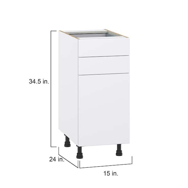J COLLECTION Fairhope Bright White Slab Assembled Base Kitchen Cabinet with 2 Drawers (15 in. W x 34.5 in. H x 24 in. D)