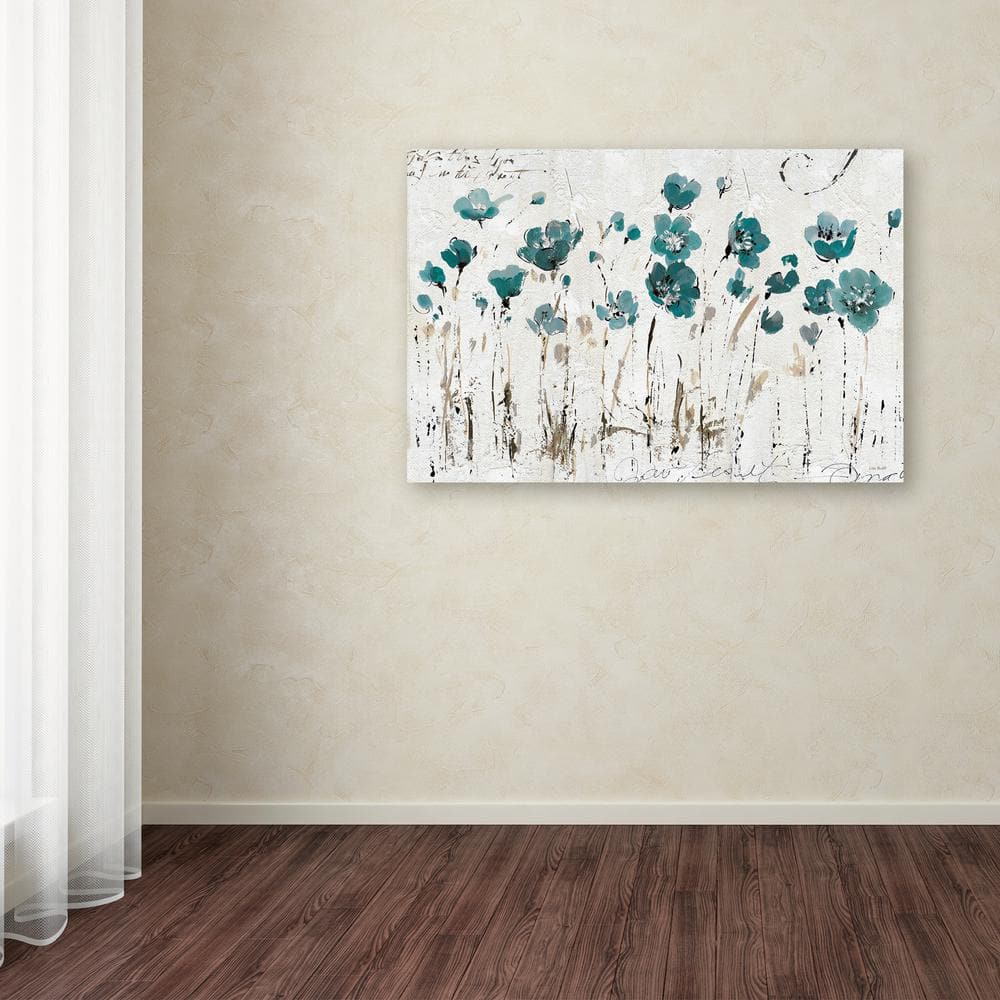 Abstract Blue Floral Canvas Art with Grey Background