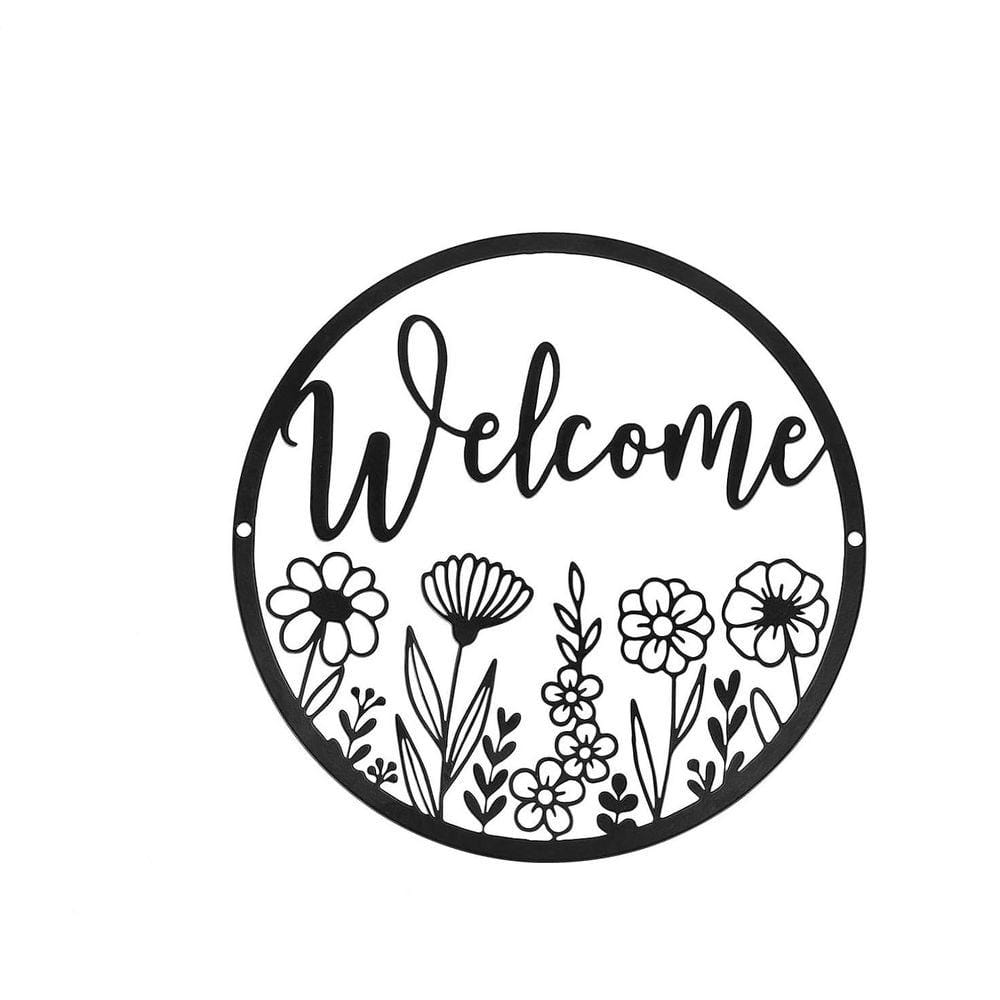 11.8 in. x 11.8 in. black Welcome Metal Sign Wall Decor Art