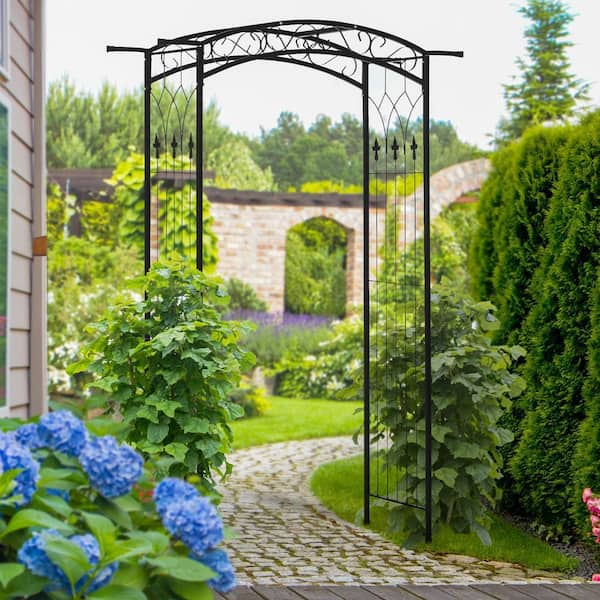 Tenleaf 51.25 x 83 in. Black Metal Garden Arch Arbor Trellis with