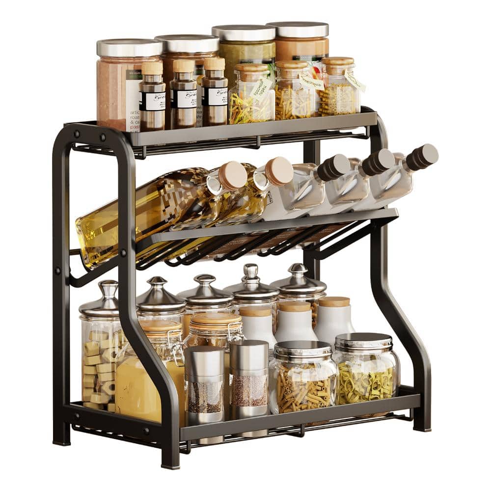3 Tier Black Standing Kitchen Spice Rack Organizer, Metal Countertop Storage Shelf  for Spices, Jars, and Oil Bottles price history on PriceWatchPro