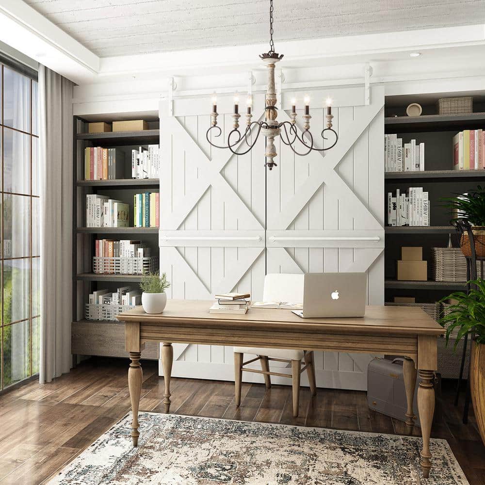Rustic French Country 6-Light Distressed Wood Chandelier