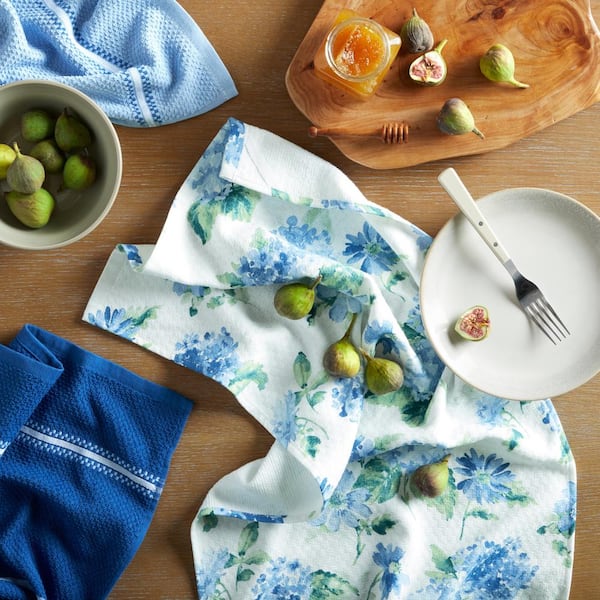 Set of 2 Blue Cinque Linen Cotton Kitchen Towels Florence - LinenMe