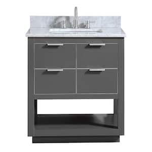 Allie 31 in. W x 22 in. D Bath Vanity in Gray with Silver Trim with Marble Vanity Top in Carrara White with Basin