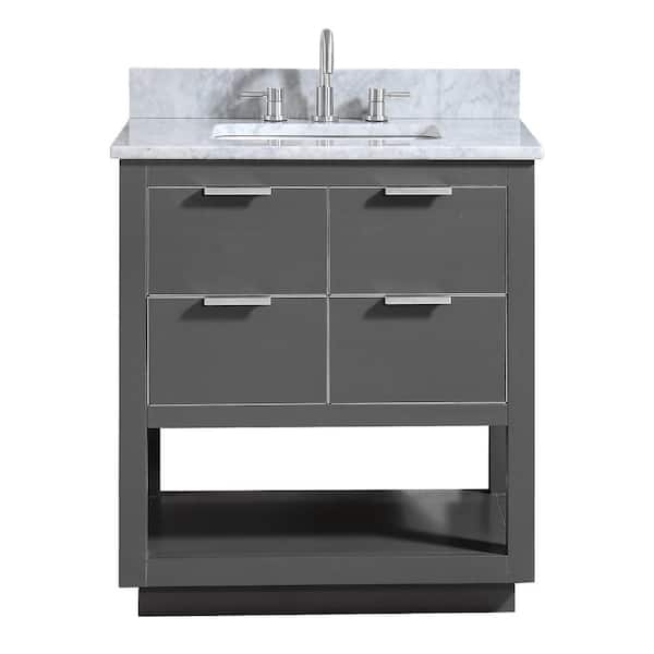 Avanity Allie 31 in. Single Sink Twilight Gray with Silver Trim Bath Vanity with Carrara White Marble Top