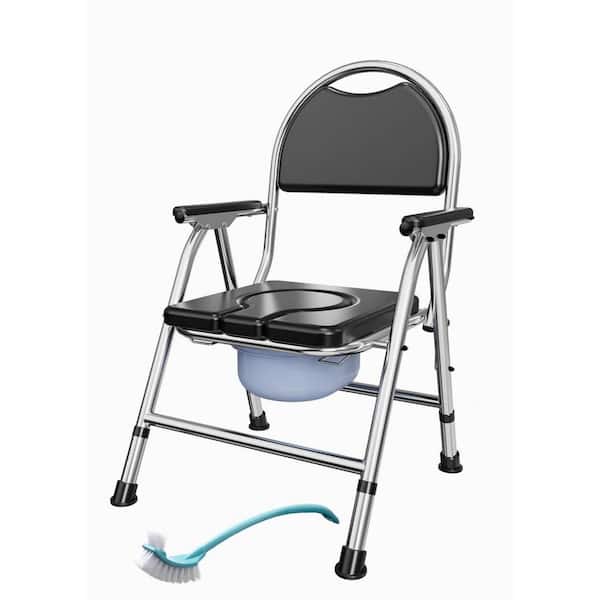 4 in 1 Folding Bedside Commode Chair for Elderly with Arms and Back, Adjustable Height Raised Toilet Seat with Handles
