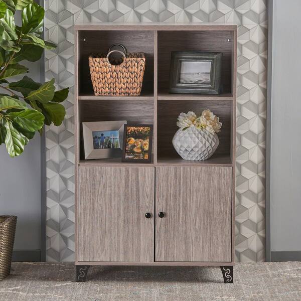 Shop Zentra Oak Brown Finished Wood 2-Door Storage Cabinet with Glass Doors, Buffets & Cabinets