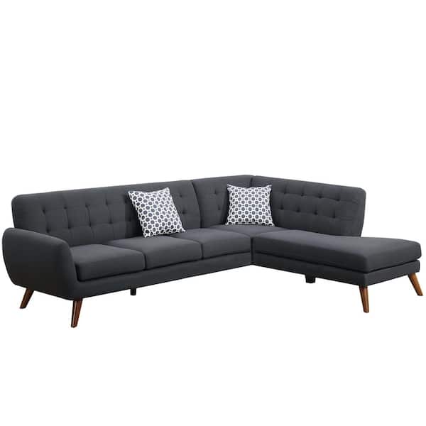 Venetian Worldwide 111 in. Flared Arm 2-Piece Linen L-Shaped Sectional Sofa in Ash Black with Chaise