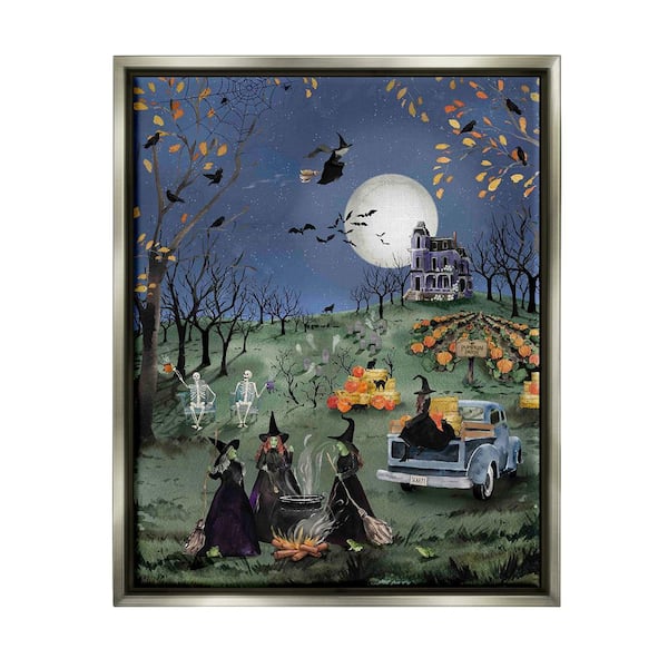 Stupell Industries Autumnal Witches Scene by Heatherlee Chan 1 Piece Floater Frame Graphic Print Nature Poster Art Print 21 in. x 17 in.