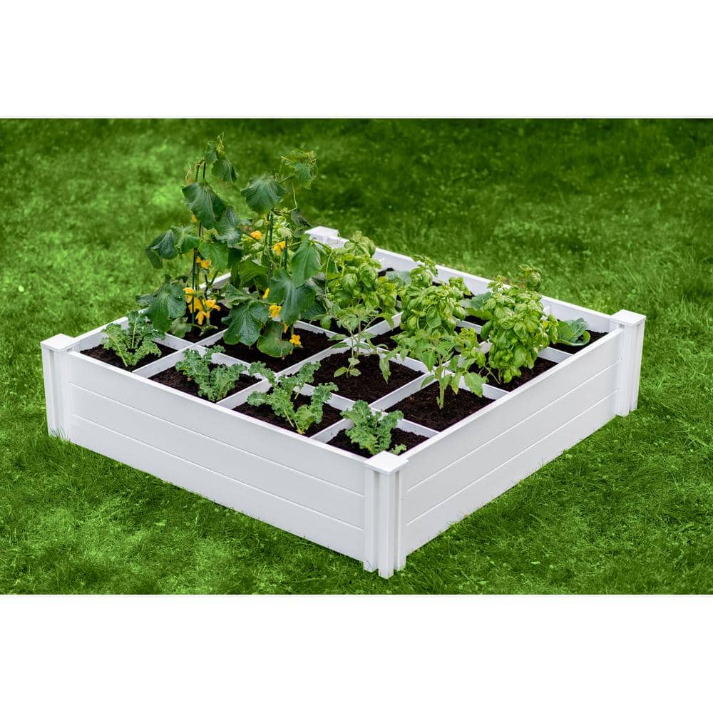 Classic White Vinyl 48" x 48" Raised Garden Bed with Grid