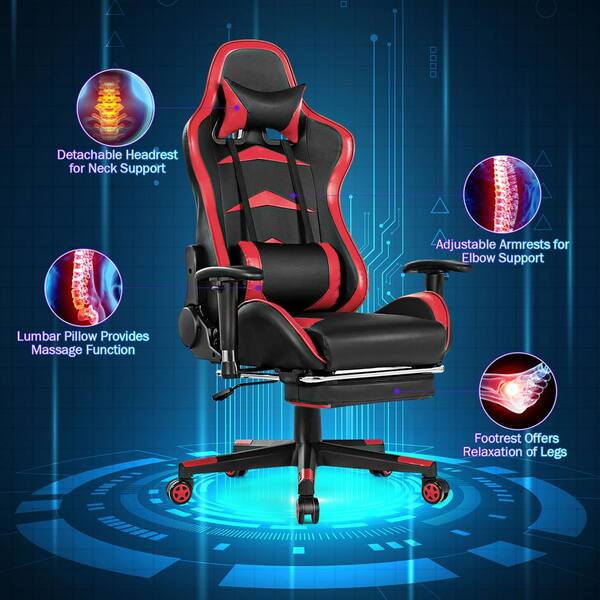 Gymax Office Computer Desk Chair Gaming Chair Adjustable Swivel w /Footrest