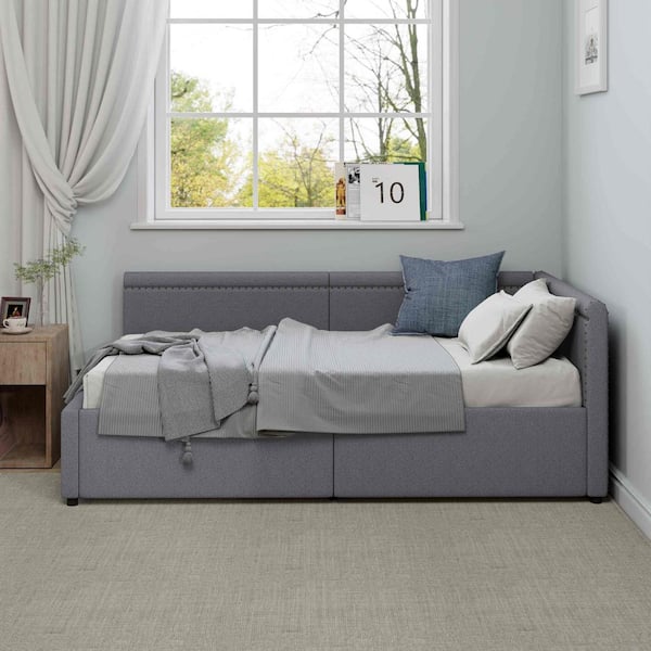 Gray Twin Size Daybed with 2-Storage Drawers