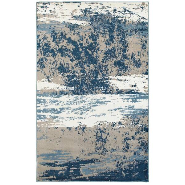 LR Home Abstract Light Beige / Soft Blue Rectangle 7 ft. 9 in. x 9 ft. 5 in. Indoor Area Rug