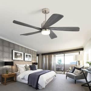 52 in. Indoor/Outdoor Smart Downrod Nickel Wood Ceiling Fan with LED Light and APP Remote Control