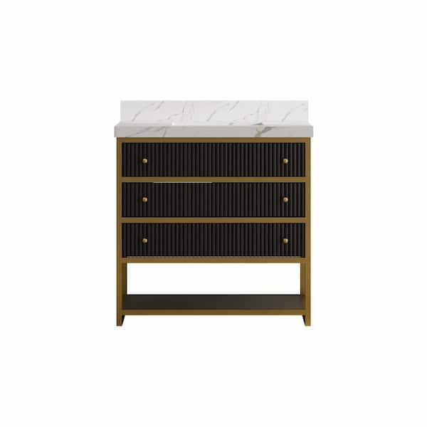 Wilton 36 in. Single Sink Freestanding Black Bath Vanity with White Culture Marble Top Assembled