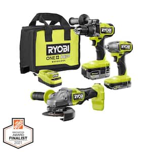 ONE+ HP 18V Brushless Cordless 3-Tool Combo Kit w/Hammer Drill, Impact Driver, Angle Grinder, Batteries, Charger, & Bag