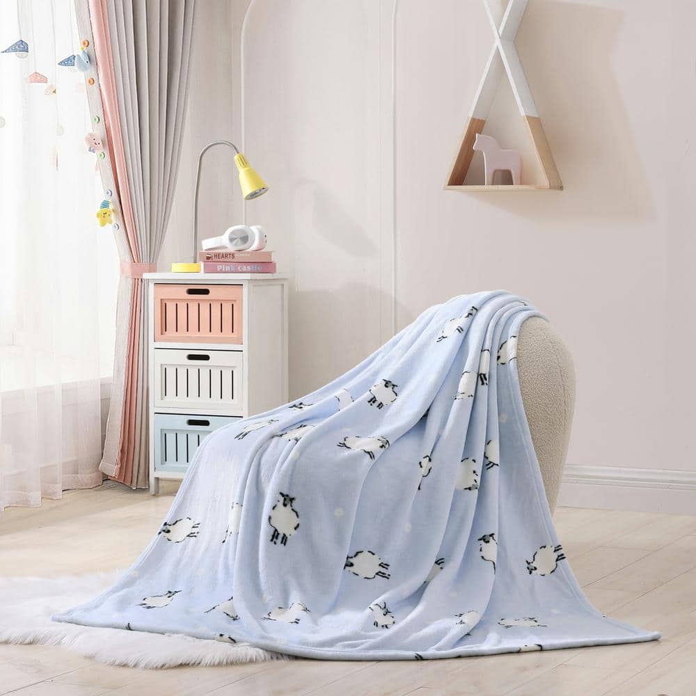 Cozy Fleece Toddler Unisex Reversible Throw Blanket in Blue