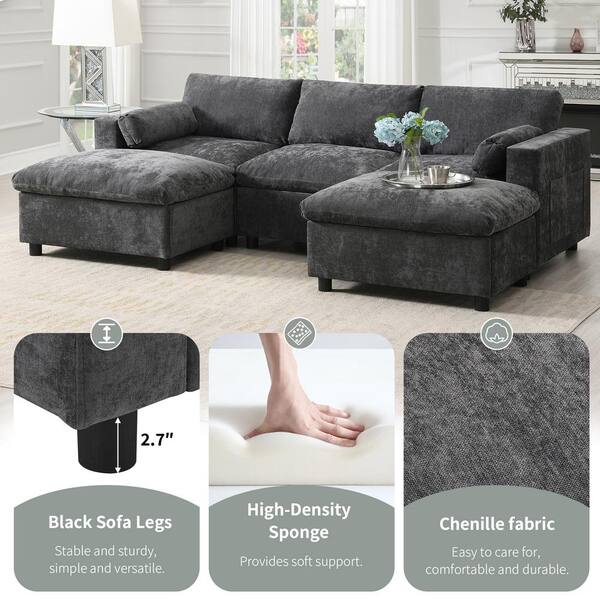 Harper & Bright Designs 84.5 in. Square Arm 5-Seat Chenille