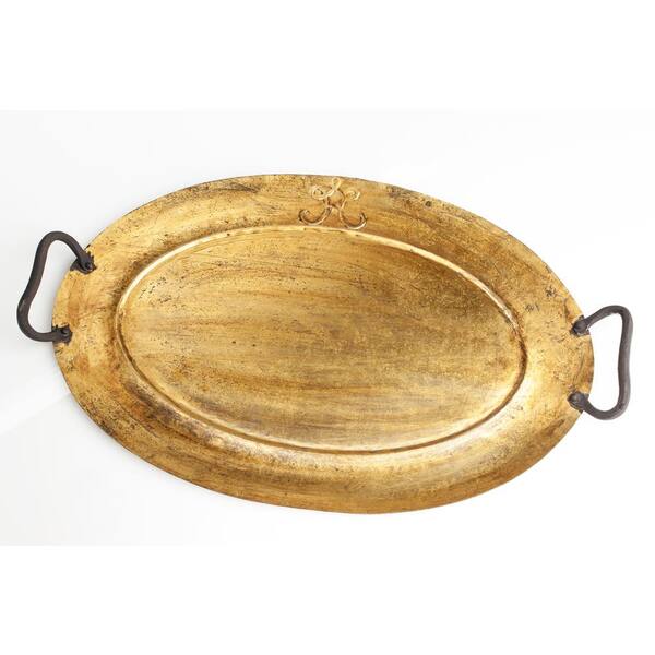 Large Gold Oval Metal Tray 524920, Large Round Metal Serving Trays